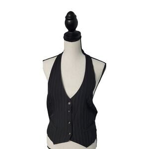 Tullea Women's Pinstripe Tuxedo Tank Top Size Large Clubwear Sexy Scandi-Girl